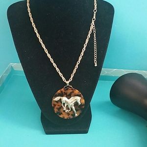 Charming Charlie gold horse w|resin necklace